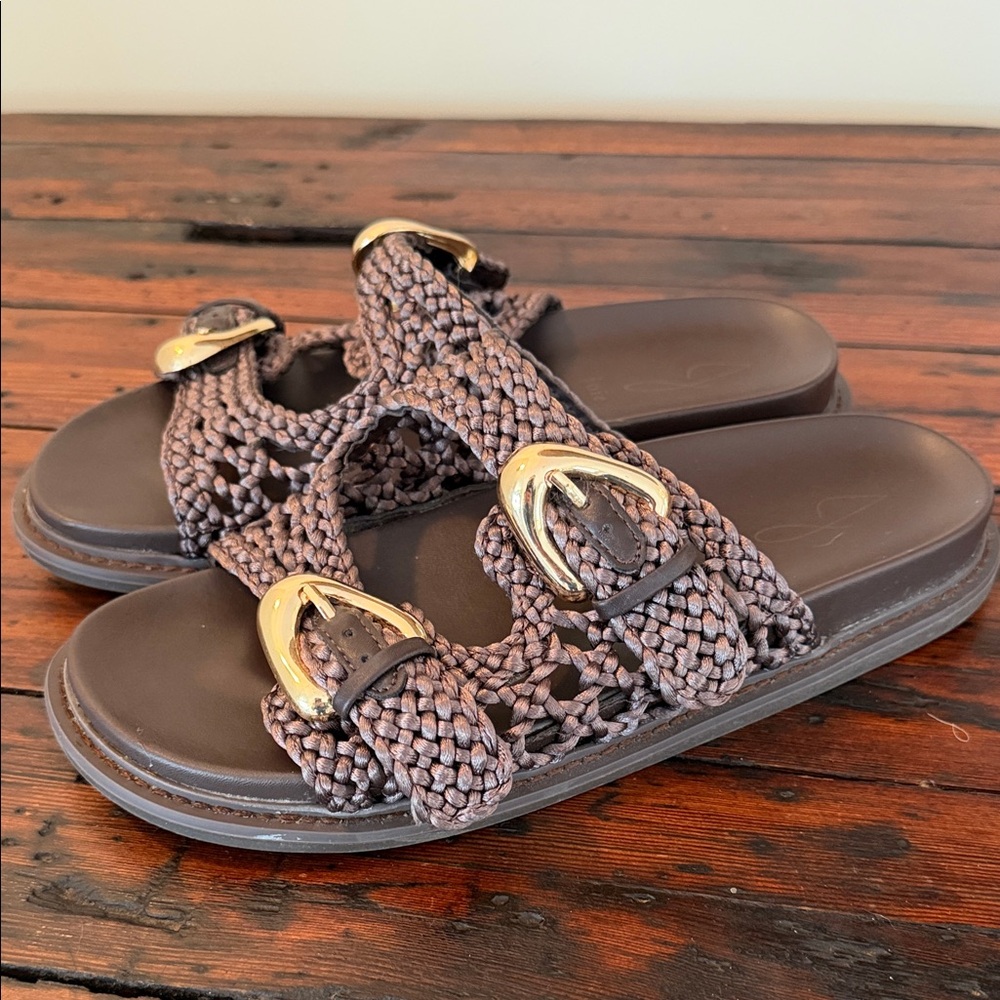 Joie Women’s Weaver Double Buckle Slide Sandals Woven Brown.  Size 7.5.